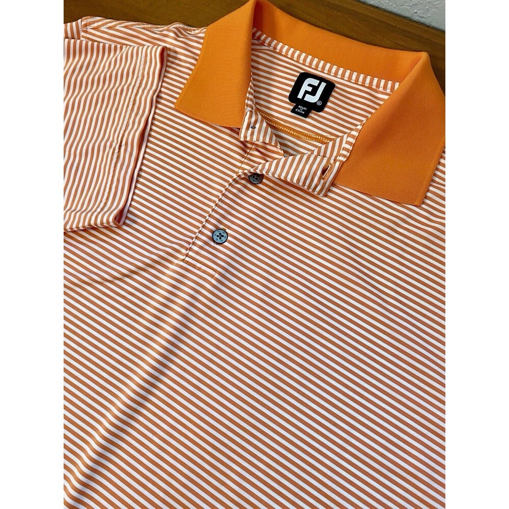 FootJoy Mens XL Performance Golf Polo Shirt Stretch Orange Striped Breathable